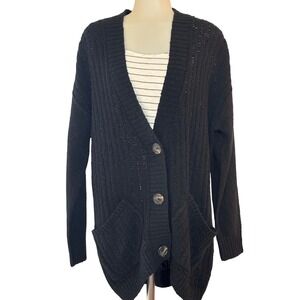 SO by Kohl's Black Luxe Long Sleeve Button Front Cardigan Sweater L New w/ Tag